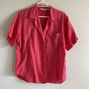 Talbots Red Short Sleeve Button-Up Top